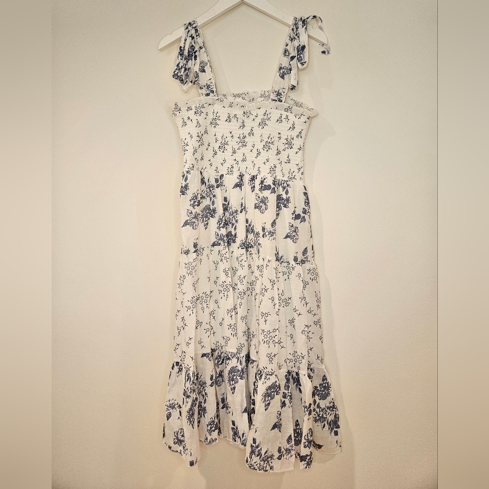 Anthropologie J Gee Floral White and Blue Women's Dress Size L - Picture 3 of 3